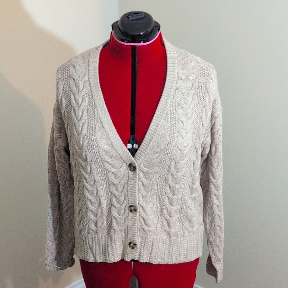 Alashan| Cotton Cashmere Horseshoe Seed Stitch Cream Cable Knit Cardigan Sweater